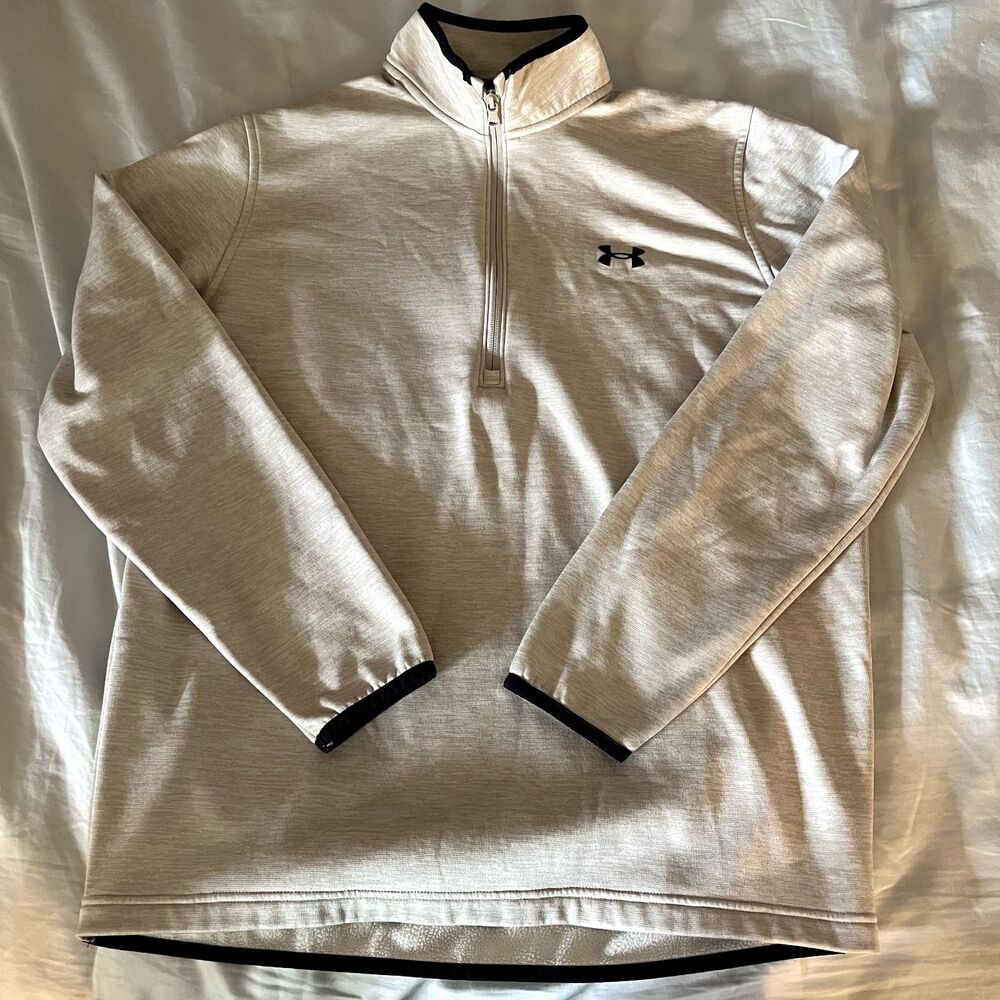 Under Armour Men's Fleece 1/2 Zip Pullover Cream And Black Trim Meduim